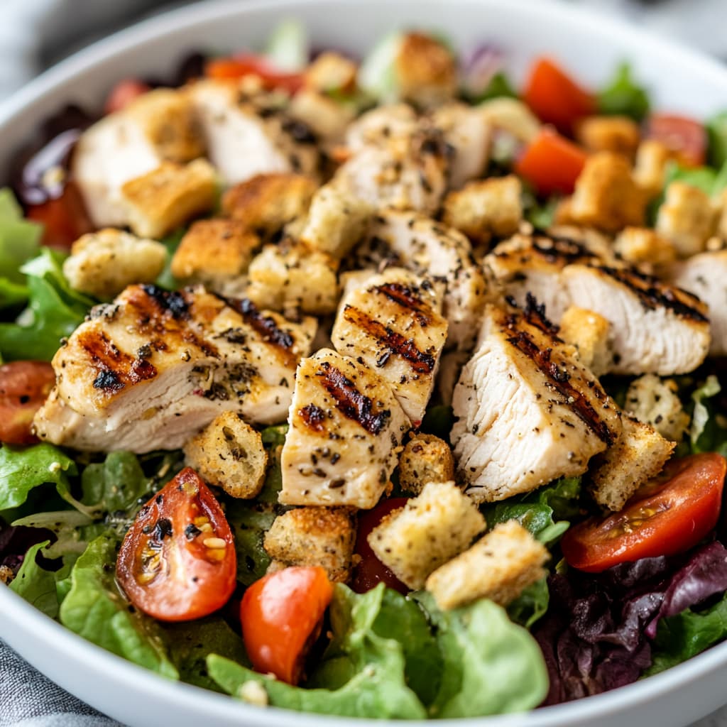 Gluten-free and keto-friendly grilled chicken salad.