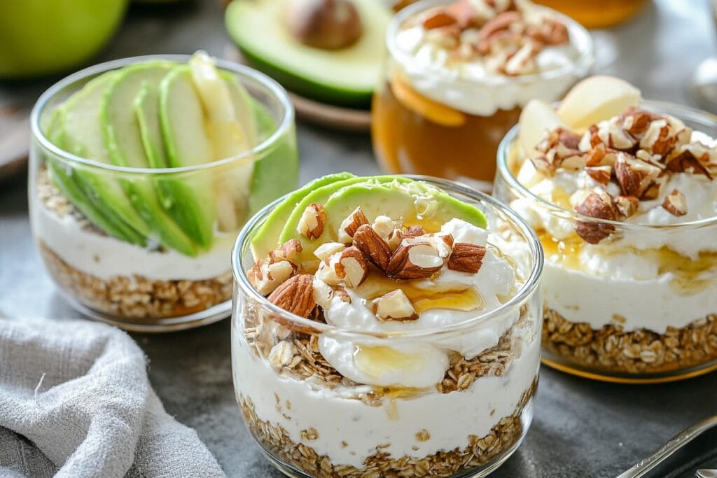 Sweet and salty breakfast ideas on a table.