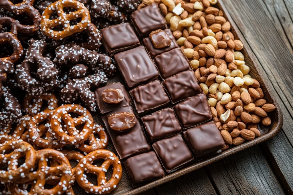 A tray of popular salty-sweet snacks.