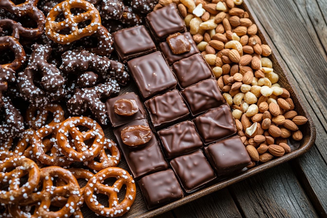 A tray of popular salty-sweet snacks.