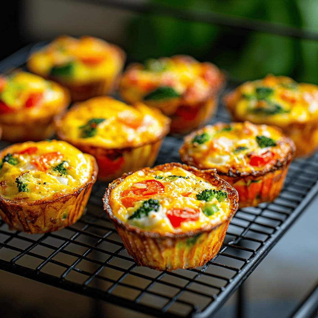 Freshly baked egg muffins on a cooling rack