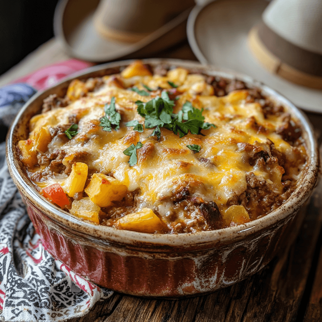 John Wayne casserole served in a rustic dish