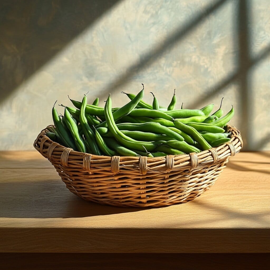 Fresh green beans in a basket