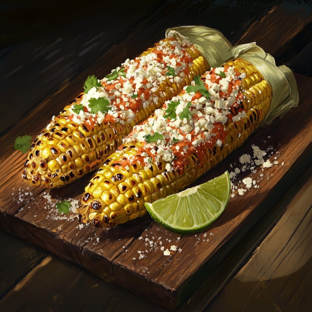 Mexican street corn with Tajín seasoning.