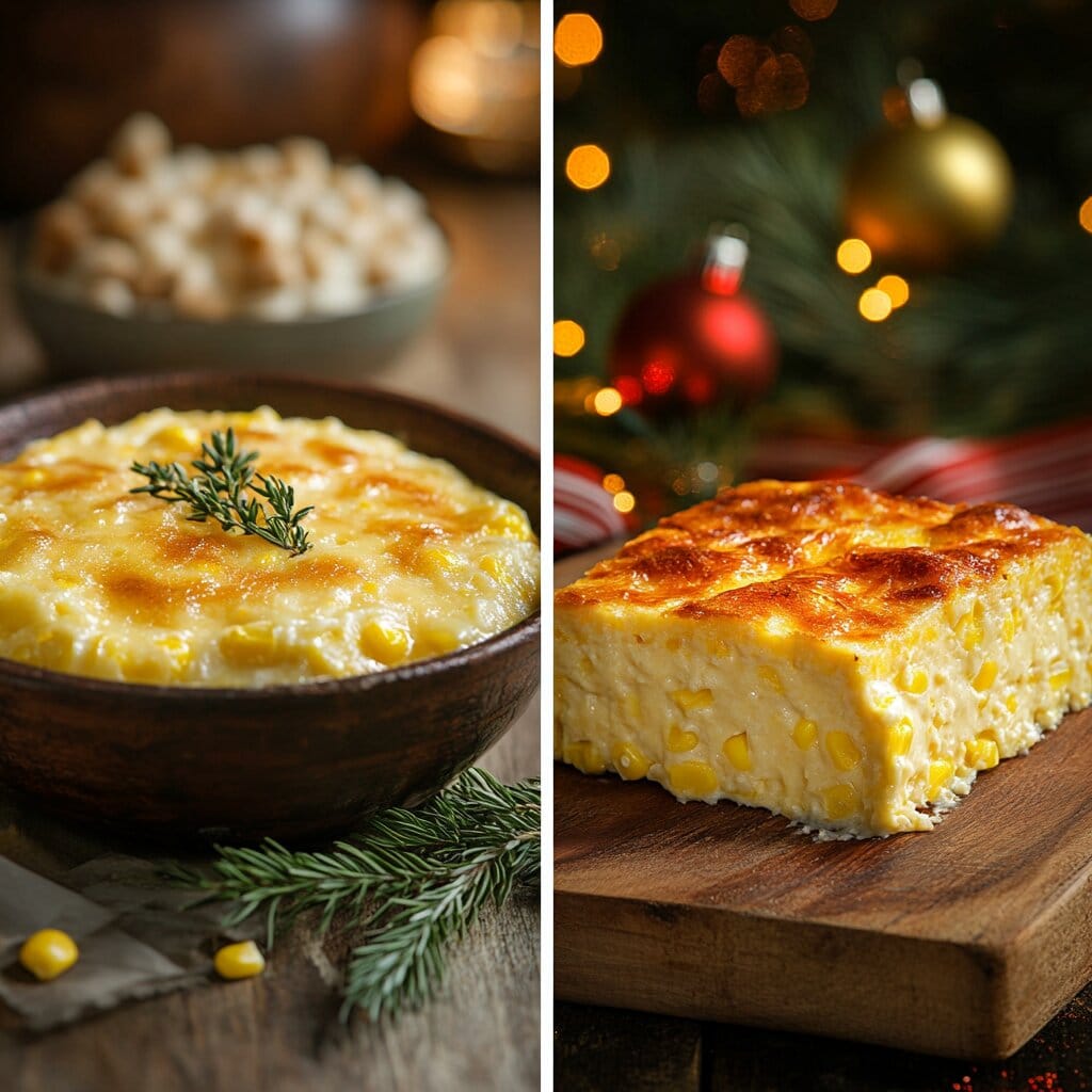 Corn pudding and corn casserole side by side