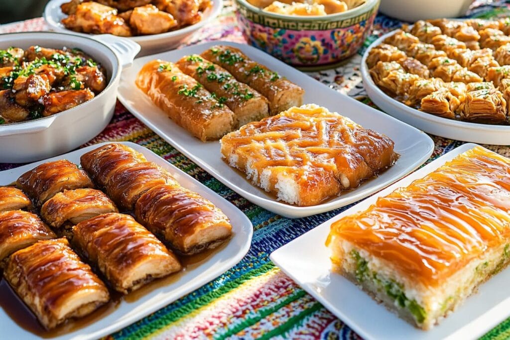 A spread of salty-sweet dishes from different cuisines.