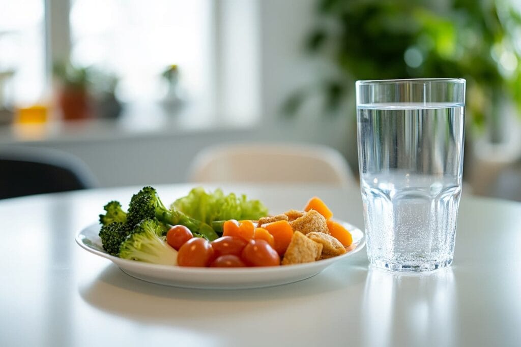 A balanced snack plate with salty treats and vegetables.